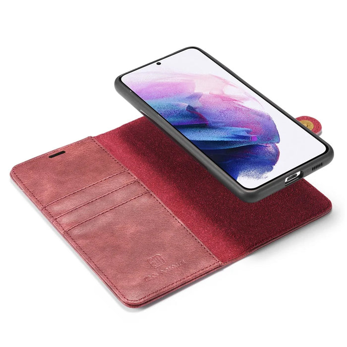 DG.MING For Samsung Galaxy S21 4G / 5G Scratch-resistant Detachable 2-in-1 PC Shell Split Leather Phone Case Cover - Red - 7