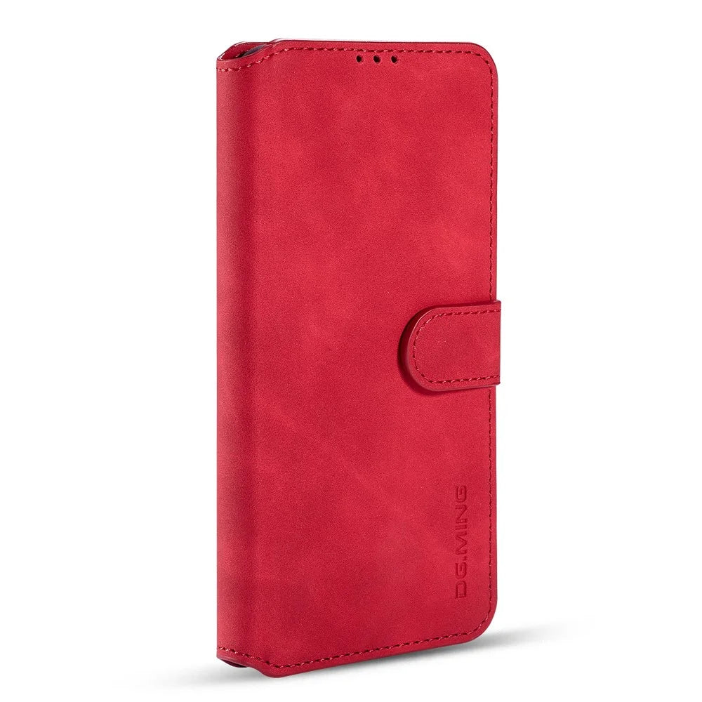 For Samsung Galaxy S21 4G/5G DG.MING Retro Style Leather Wallet Case Stand Cover - Red - 2