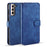 DG.MING Retro Style Leather Protector Case for Samsung Galaxy S21+ 5G Stand Cover - Blue - 1
