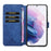 DG.MING Retro Style Leather Protector Case for Samsung Galaxy S21+ 5G Stand Cover - Blue - 6