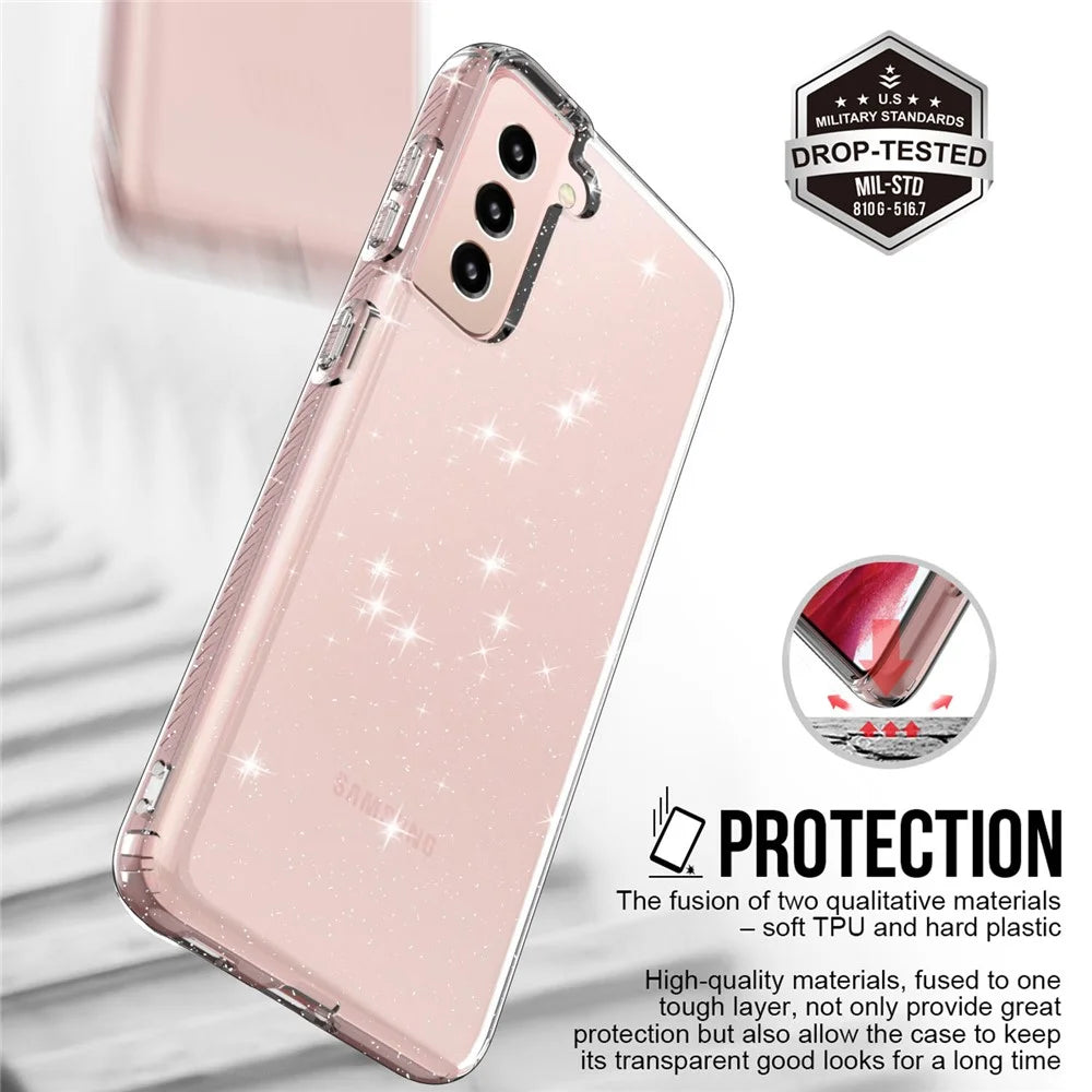 For Samsung Galaxy S21 4G/5G GW18 Clear Color Flash Powder TPU Case Cover - Transparent - 5