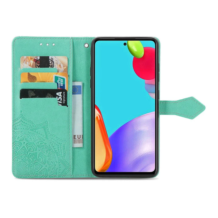 Embossed Mandala Flower Leather Case with Wallet Stand for Samsung Galaxy A52 4G/5G / A52s 5G - Green - 3