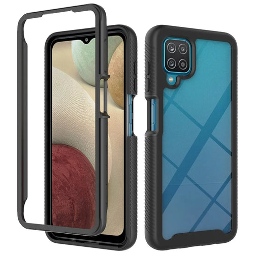 Shockproof Clear PC + TPU Hybrid Protective Case for Samsung Galaxy A12 Cover - Black - 1
