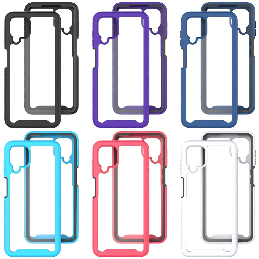 Shockproof Clear PC + TPU Hybrid Protective Case for Samsung Galaxy A12 Cover - Black - 2