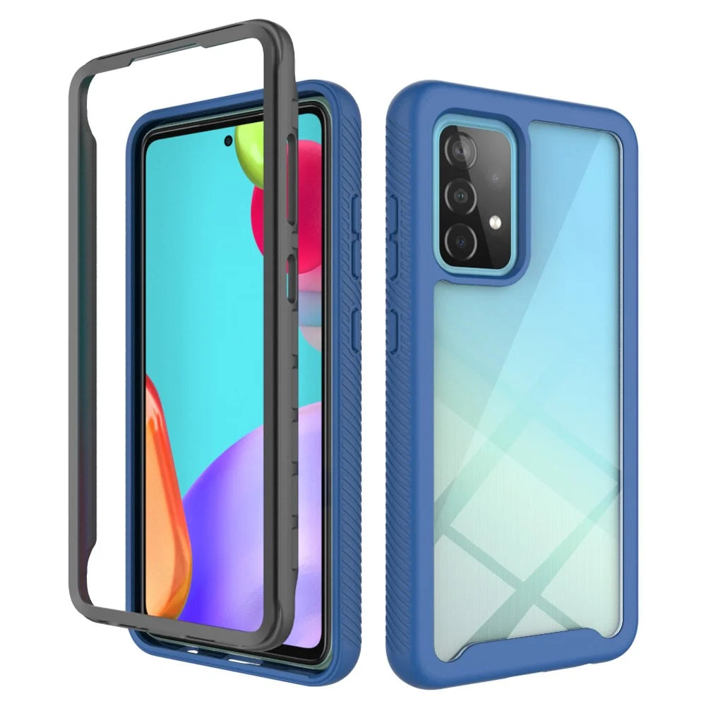 Shockproof Clear PC + TPU Combo Protective Case for Samsung Galaxy A52 5G/4G Cover - Dark Blue - 1