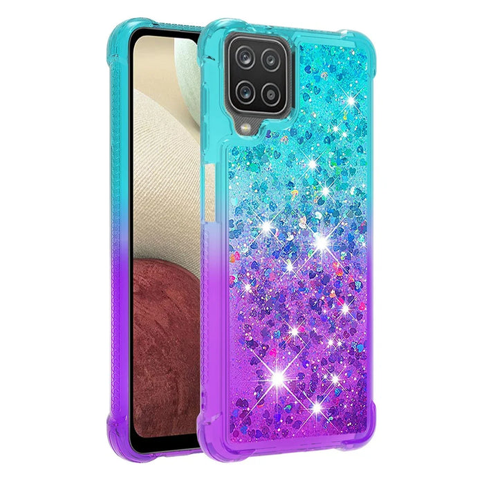 Shockproof Gradient Quicksand TPU Shell for Samsung Galaxy A12/M12 - Baby Blue/Purple - 3