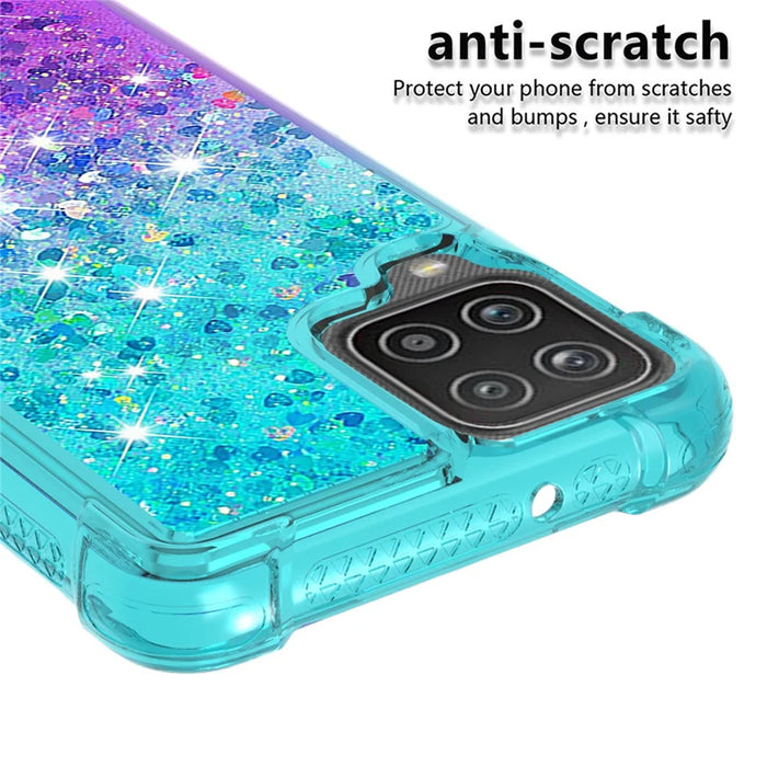 Shockproof Gradient Quicksand TPU Shell for Samsung Galaxy A12/M12 - Baby Blue/Purple - 4