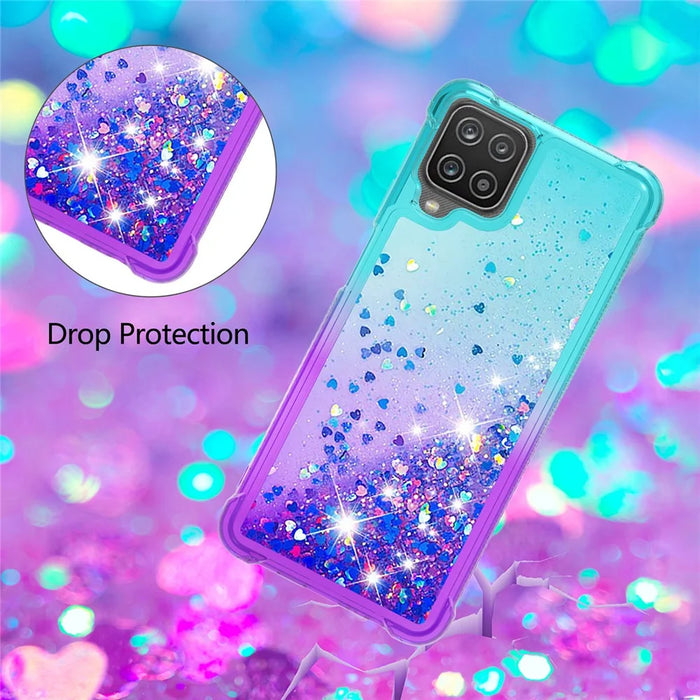 Shockproof Gradient Quicksand TPU Shell for Samsung Galaxy A12/M12 - Baby Blue/Purple - 5