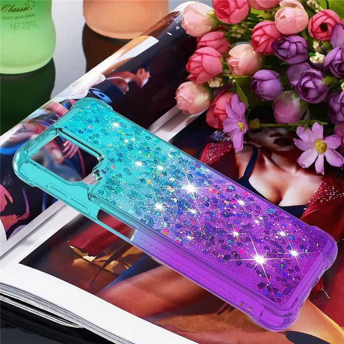 Shockproof Gradient Quicksand TPU Shell for Samsung Galaxy A12/M12 - Baby Blue/Purple - 7