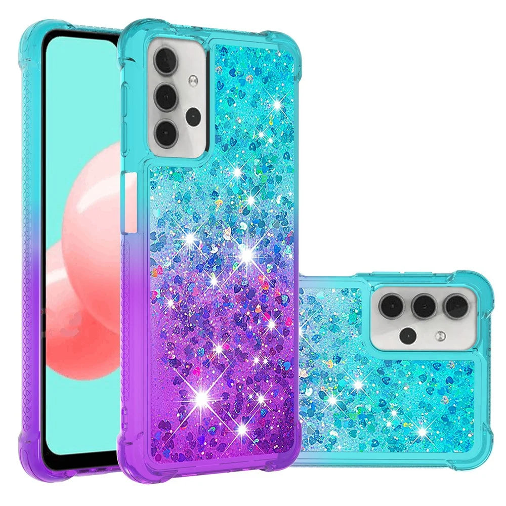 Shockproof Gradient Quicksand TPU Shell for Samsung Galaxy A32 5G/M32 5G - Baby Blue/Purple - 1