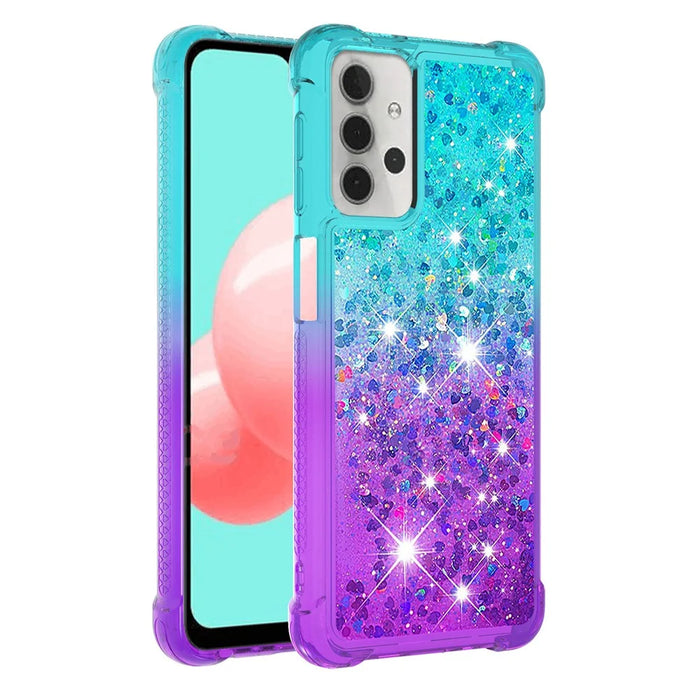 Shockproof Gradient Quicksand TPU Shell for Samsung Galaxy A32 5G/M32 5G - Baby Blue/Purple - 3
