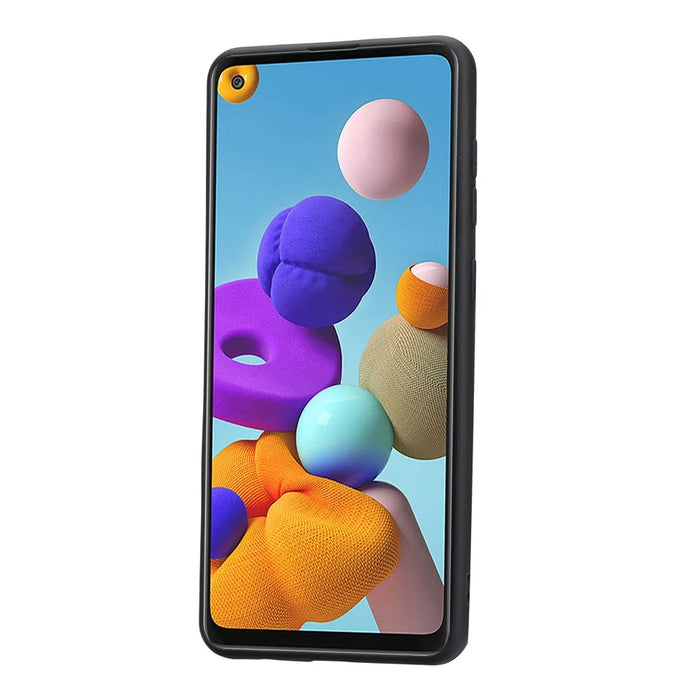 Card Slots PU Leather Coated TPU Case [Kickstand] for Samsung Galaxy A21s - Black - 3