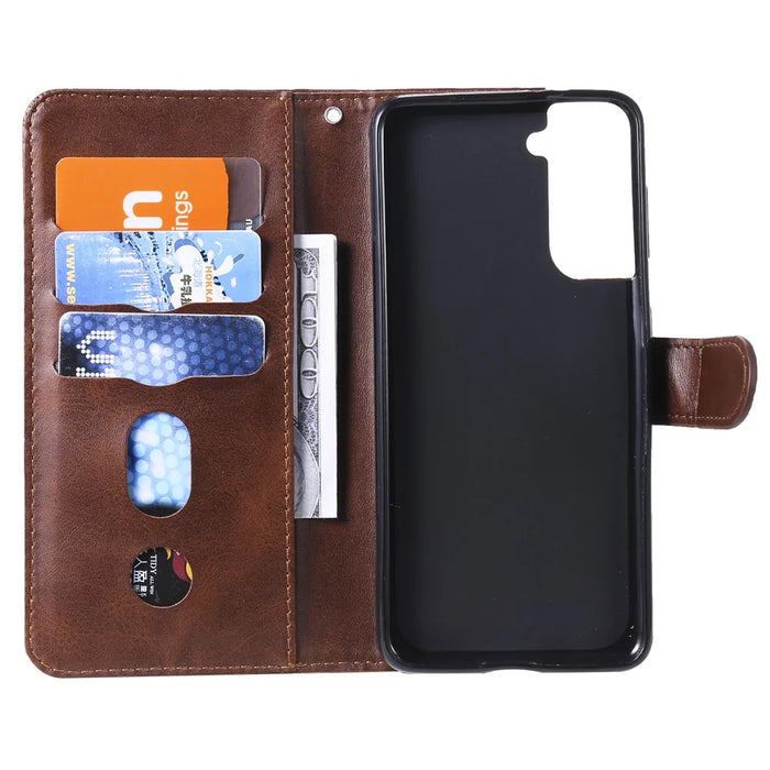For Samsung Galaxy S21 4G/5G Zipper Pocket Leather Wallet Stand Case - Brown - 5