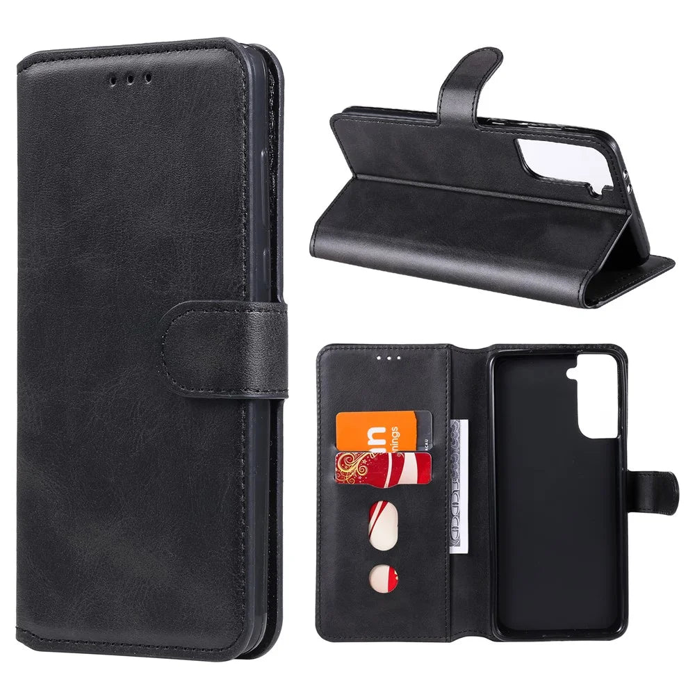 Wallet Stand Flip Leather Phone Case for Samsung Galaxy S21+ 5G - Black - 1