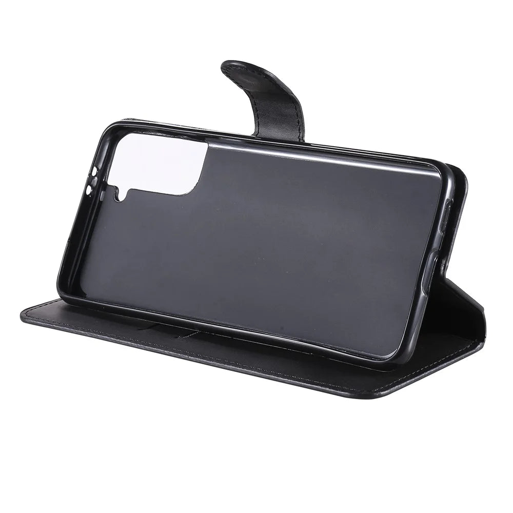 Wallet Stand Flip Leather Phone Case for Samsung Galaxy S21+ 5G - Black - 6