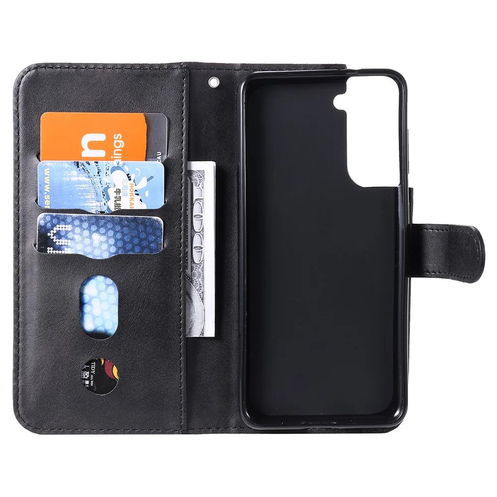 Zipper Pocket Leather Wallet Stand Case for Samsung Galaxy S21+ 5G - Black - 5
