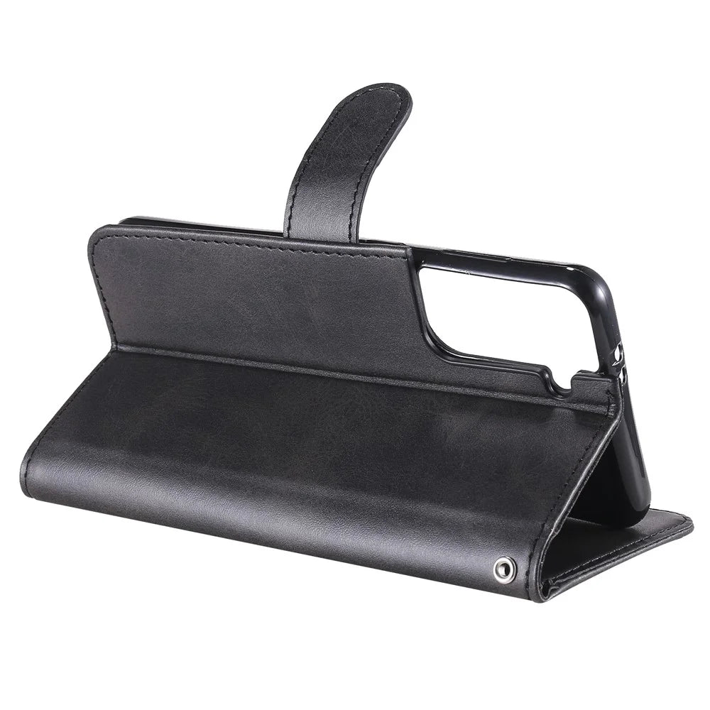 Zipper Pocket Leather Wallet Stand Case for Samsung Galaxy S21+ 5G - Black - 7
