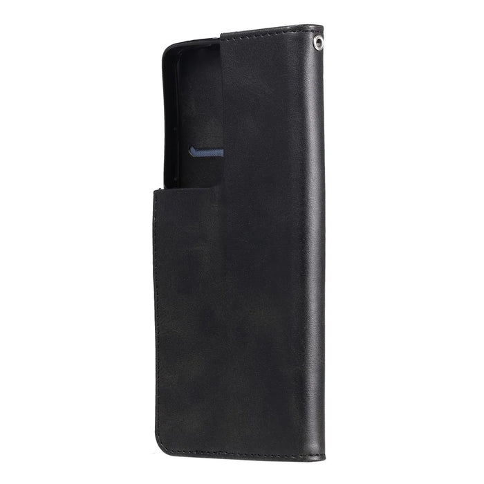 Zipper Pocket Leather Wallet Stand Case for Samsung Galaxy S21 Ultra 5G - Black - 4