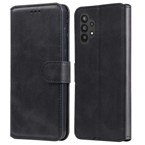 Classic Textured Wallet Stand Flip Leather Phone Case for Samsung Galaxy A32 5G/M32 5G - Black - 1