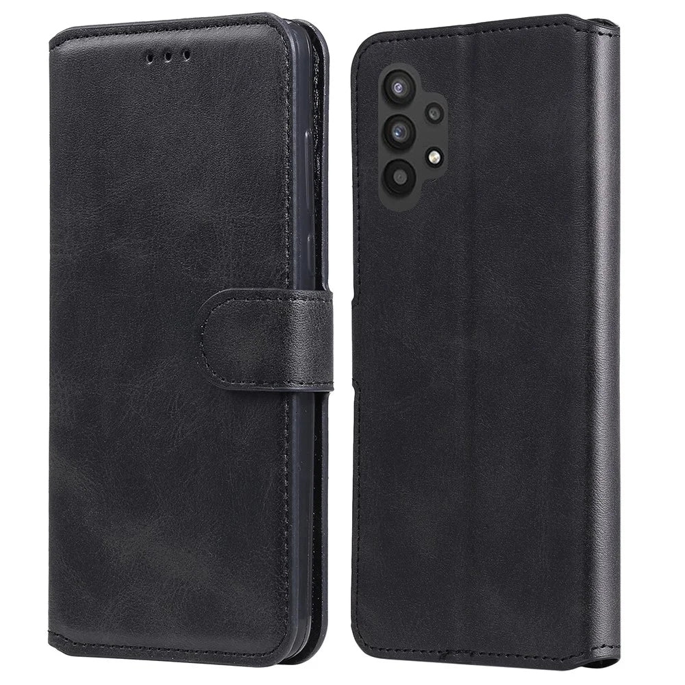 Classic Textured Wallet Stand Flip Leather Phone Case for Samsung Galaxy A32 5G/M32 5G - Black - 1