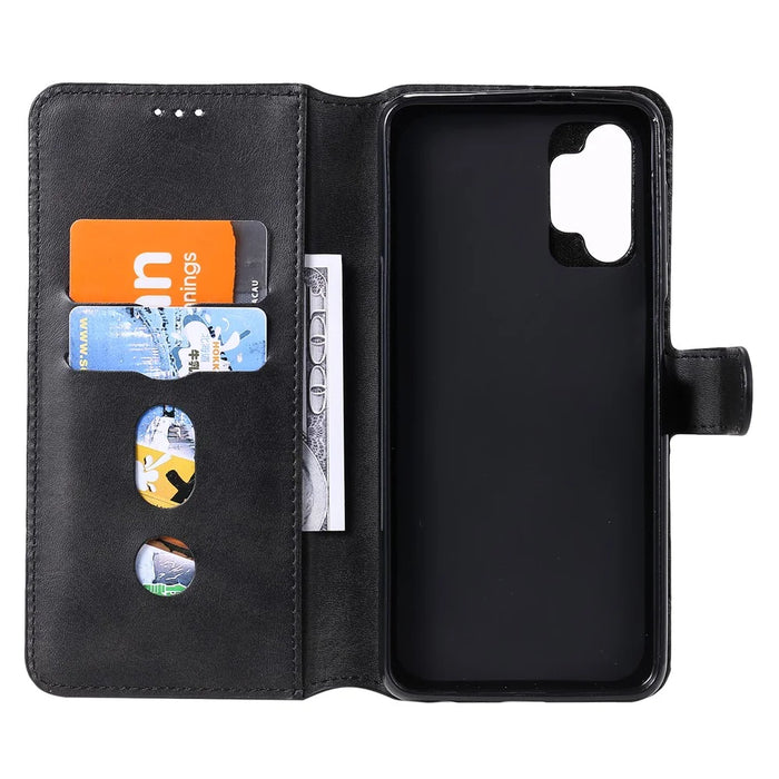 Classic Textured Wallet Stand Flip Leather Phone Case for Samsung Galaxy A32 5G/M32 5G - Black - 4