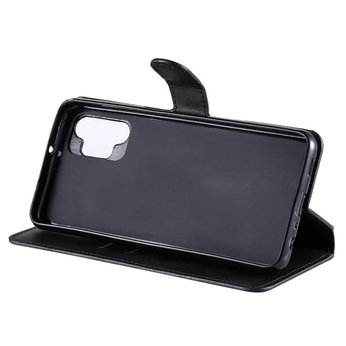 Classic Textured Wallet Stand Flip Leather Phone Case for Samsung Galaxy A32 5G/M32 5G - Black - 6