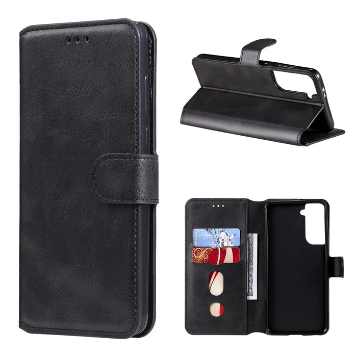 Wallet Stand Flip Leather Phone Case for Samsung Galaxy S21 4G/5G - Black - 1