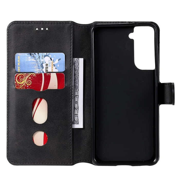 Wallet Stand Flip Leather Phone Case for Samsung Galaxy S21 4G/5G - Black - 4