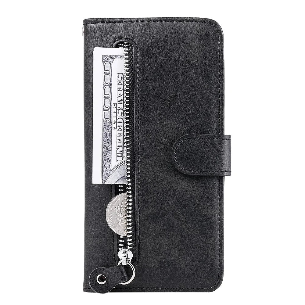 Zipper Pocket Wallet Leather Stand Smartphone Case for Samsung Galaxy A52 4G/5G / A52s 5G - Black - 3