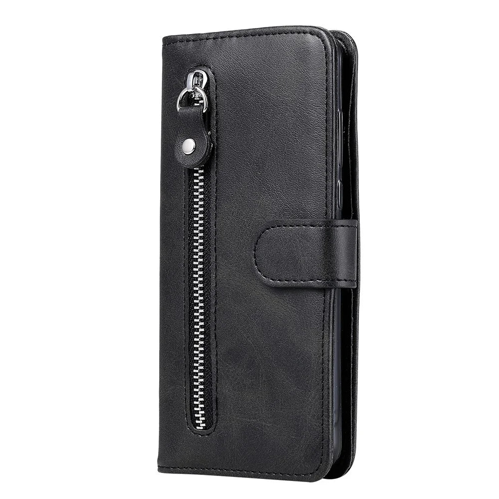 Zipper Pocket Wallet Leather Stand Smartphone Case for Samsung Galaxy A52 4G/5G / A52s 5G - Black - 4