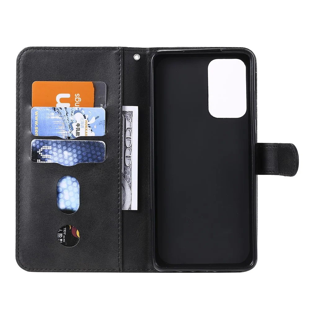Zipper Pocket Wallet Leather Stand Smartphone Case for Samsung Galaxy A52 4G/5G / A52s 5G - Black - 6