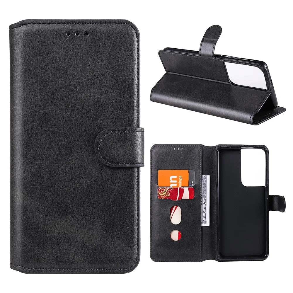 Wallet Leather Stand Cell Phone Case for Samsung Galaxy S21 Ultra 5G - Black - 1