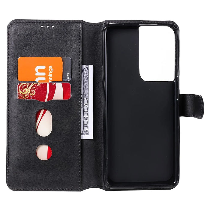 Wallet Leather Stand Cell Phone Case for Samsung Galaxy S21 Ultra 5G - Black - 4