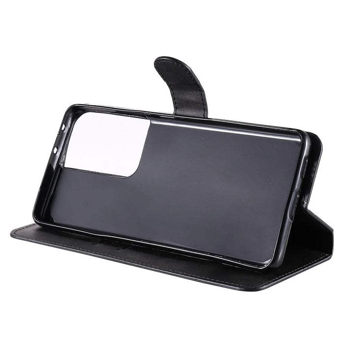 Wallet Leather Stand Cell Phone Case for Samsung Galaxy S21 Ultra 5G - Black - 6