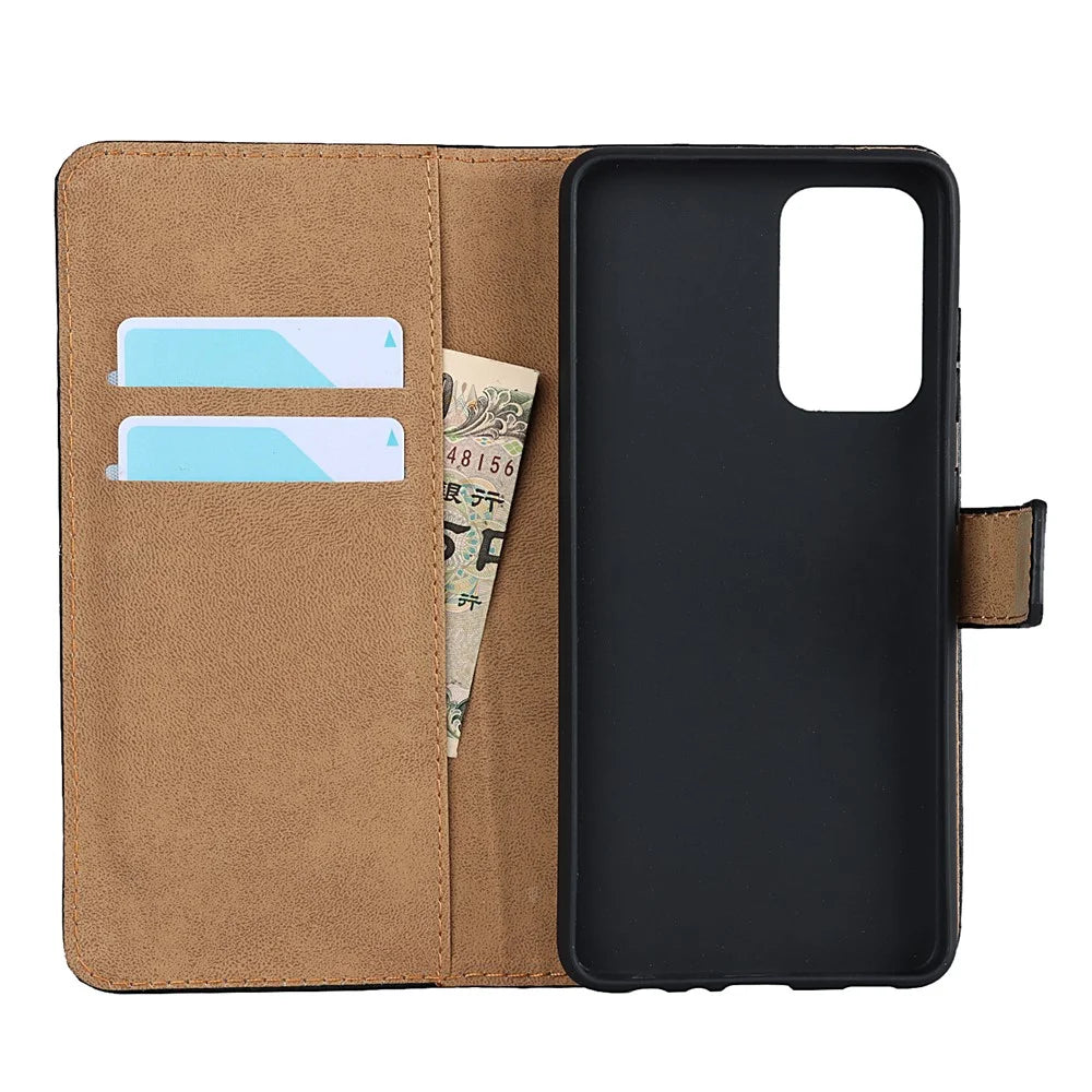 Premium Genuine Leather Phone Folio Flip Wallet Stand Shell for Samsung Galaxy A52 5G / A52 4G - 5