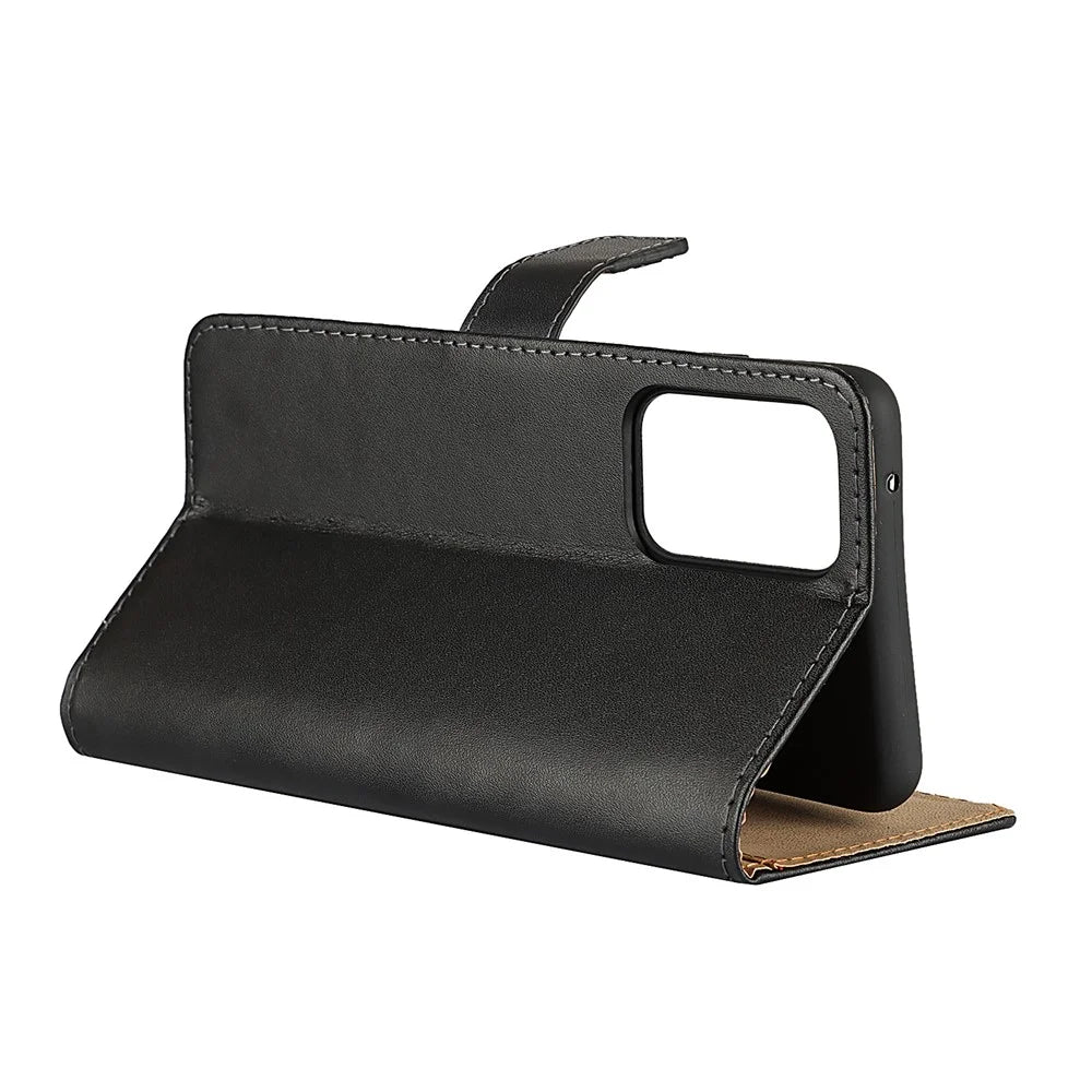 Premium Genuine Leather Phone Folio Flip Wallet Stand Shell for Samsung Galaxy A52 5G / A52 4G - 6