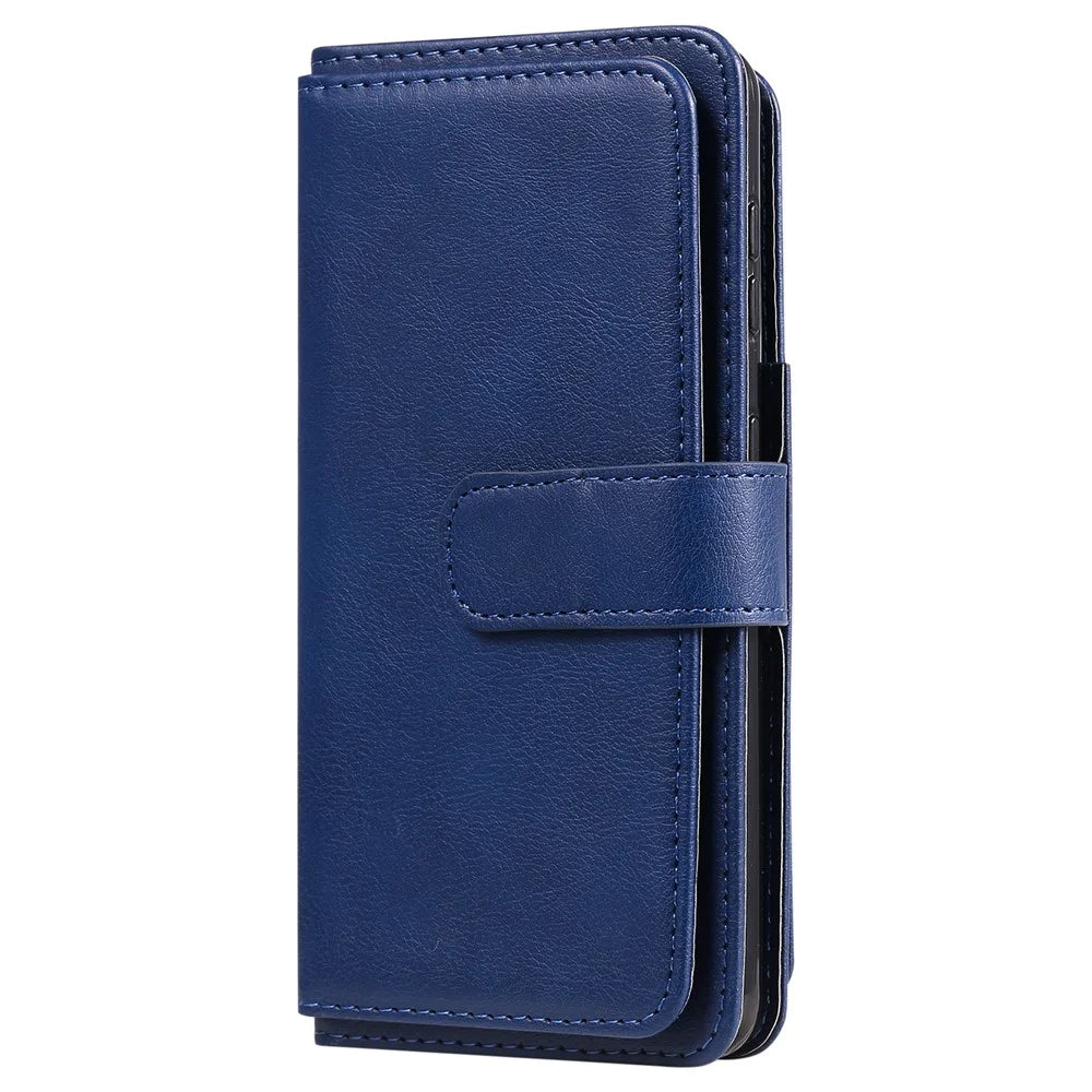 For Samsung Galaxy S21 Plus 5G Leather Case with 10 Card Holder Phone Cover Stand - Dark Blue - 3