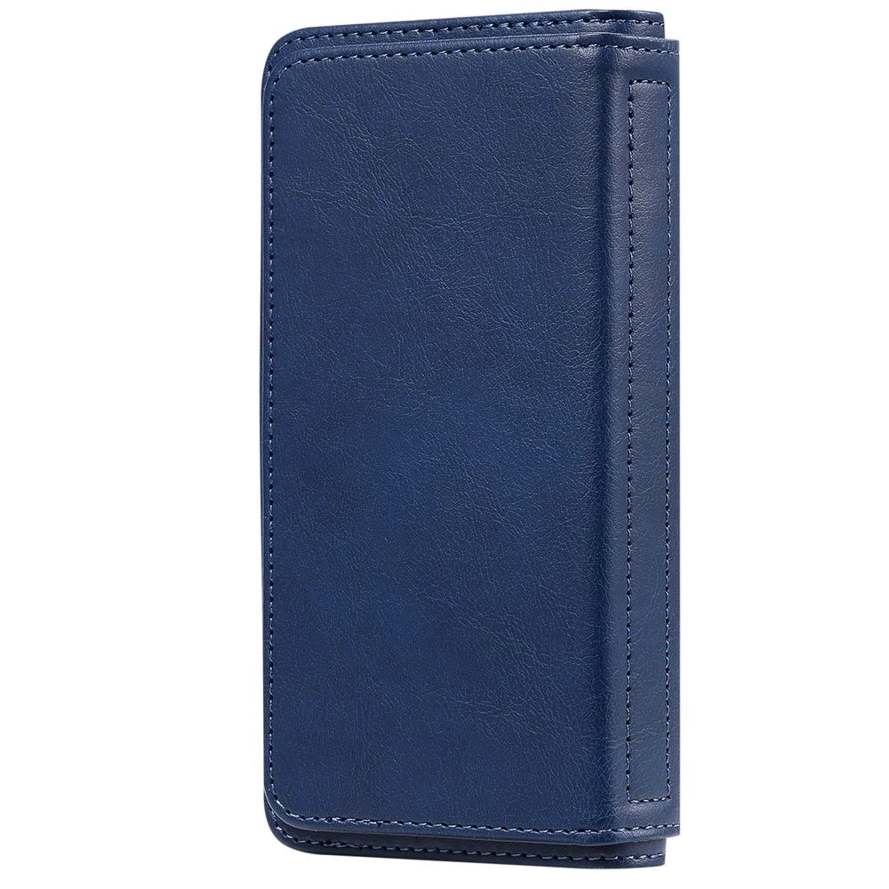 For Samsung Galaxy S21 Plus 5G Leather Case with 10 Card Holder Phone Cover Stand - Dark Blue - 4