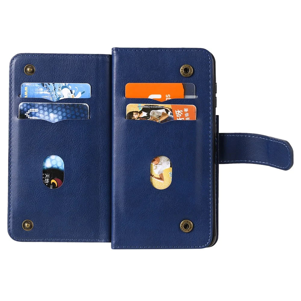 For Samsung Galaxy S21 Plus 5G Leather Case with 10 Card Holder Phone Cover Stand - Dark Blue - 5
