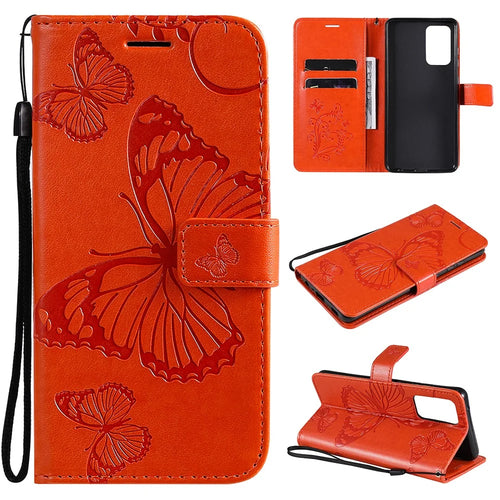 For Samsung Galaxy A52 4G / 5G / A52s 5G Wallet Case Floral Butterfly Imprinted Leather Phone Cover Stand - Orange - 1