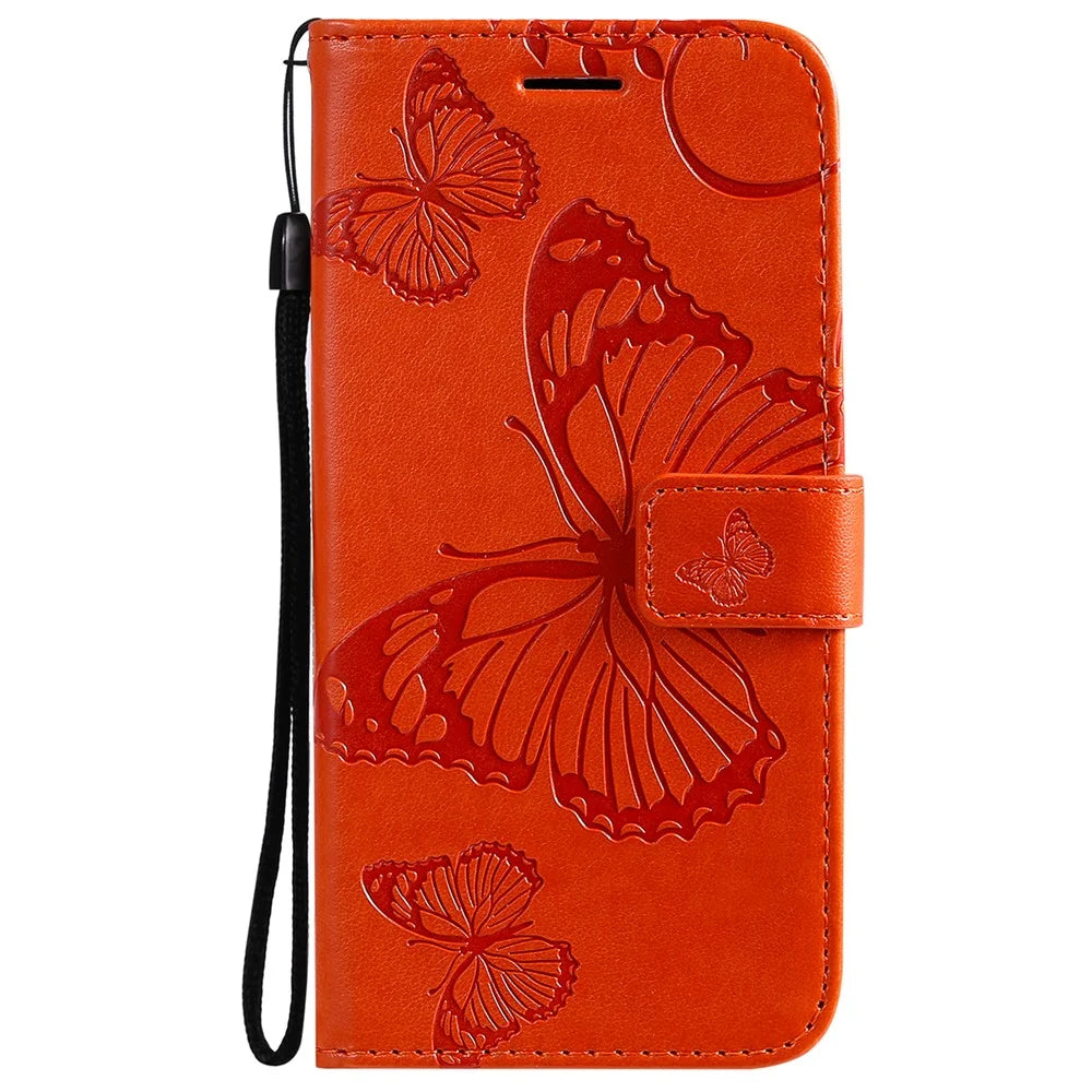 For Samsung Galaxy A52 4G / 5G / A52s 5G Wallet Case Floral Butterfly Imprinted Leather Phone Cover Stand - Orange - 2