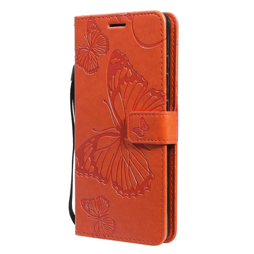 For Samsung Galaxy A52 4G / 5G / A52s 5G Wallet Case Floral Butterfly Imprinted Leather Phone Cover Stand - Orange - 3