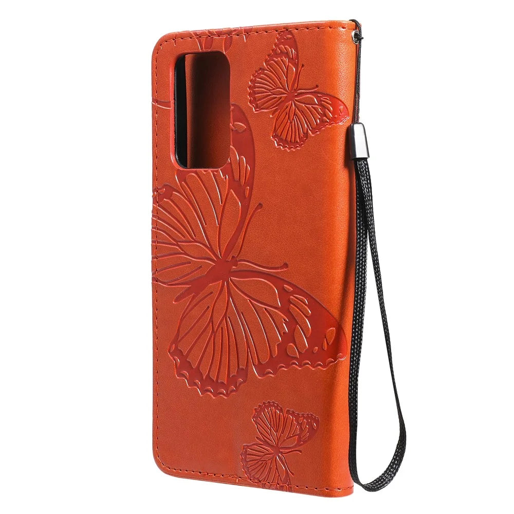 For Samsung Galaxy A52 4G / 5G / A52s 5G Wallet Case Floral Butterfly Imprinted Leather Phone Cover Stand - Orange - 4