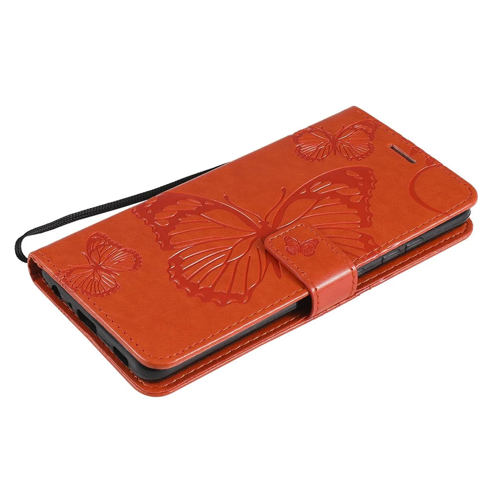 For Samsung Galaxy A52 4G / 5G / A52s 5G Wallet Case Floral Butterfly Imprinted Leather Phone Cover Stand - Orange - 6
