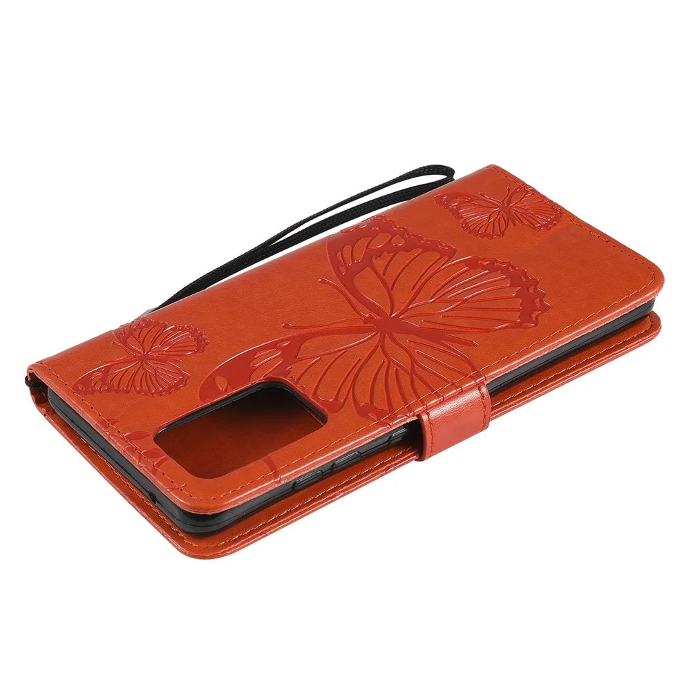 For Samsung Galaxy A52 4G / 5G / A52s 5G Wallet Case Floral Butterfly Imprinted Leather Phone Cover Stand - Orange - 7