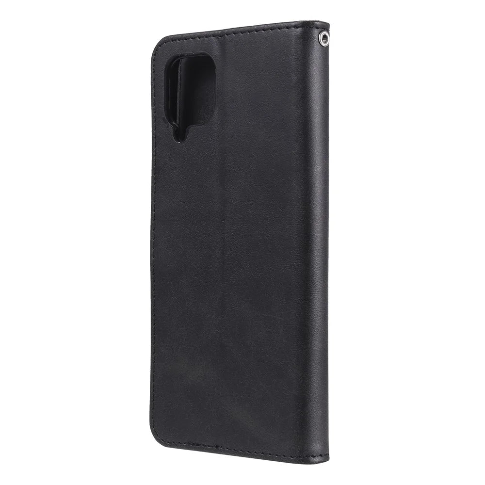 Zipper Pocket Leather Wallet Stand Case for Samsung Galaxy A12 - Black - 4