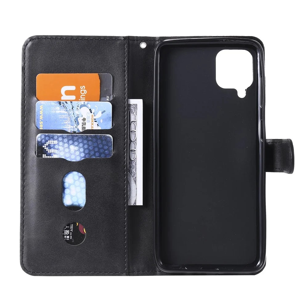 Zipper Pocket Leather Wallet Stand Case for Samsung Galaxy A12 - Black - 5