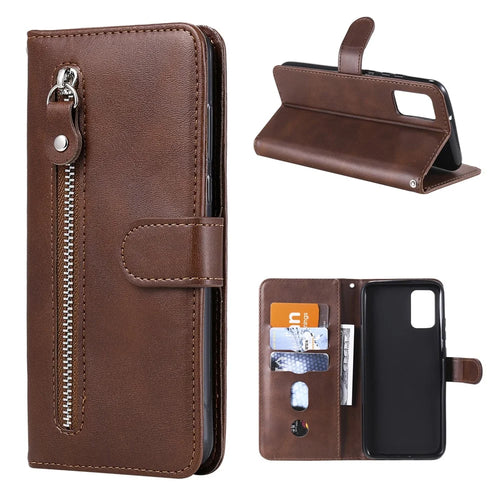 Zipper Pocket Leather Wallet Stand Case for Samsung Galaxy A02s (164.2mm) - Brown - 1