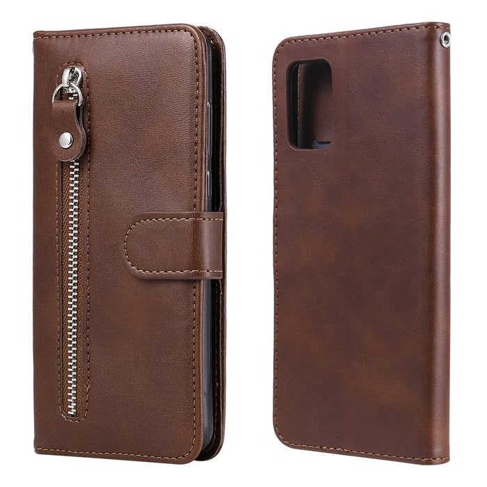 Zipper Pocket Leather Wallet Stand Case for Samsung Galaxy A02s (164.2mm) - Brown - 2