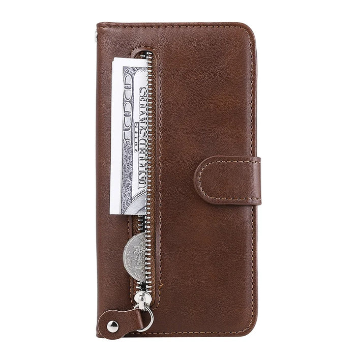 Zipper Pocket Leather Wallet Stand Case for Samsung Galaxy A02s (164.2mm) - Brown - 3